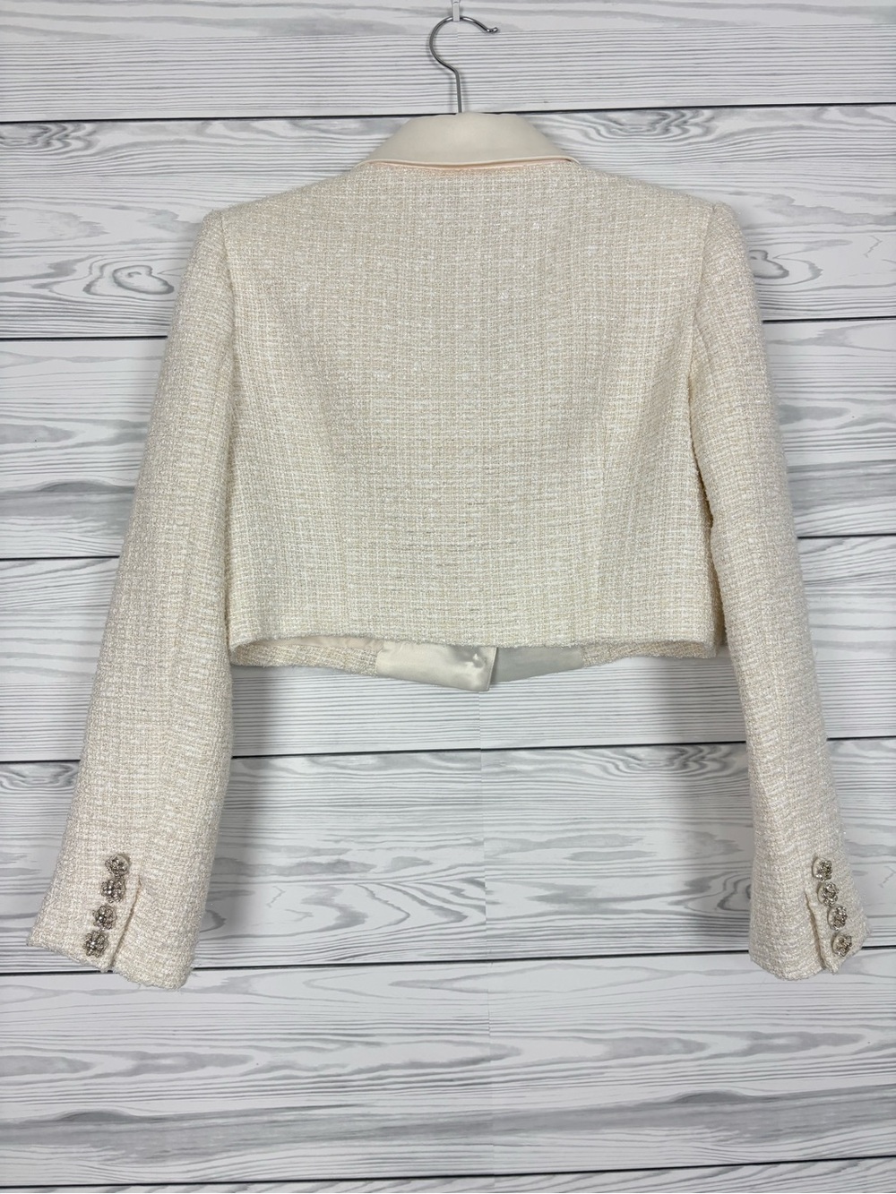 Self-Portrait white Boucle knit cropped blazer jacket size 6 - Picture 10 of 13